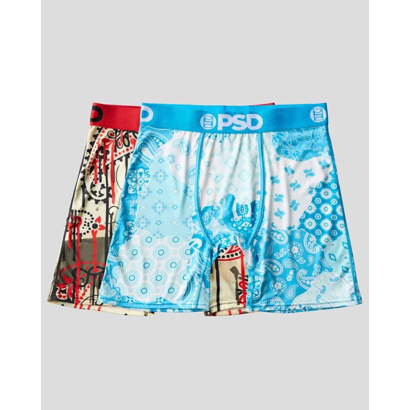 slide 1 of 6, PSD Men's Paisley Print Briefs - Blue/Cream S, 1 ct