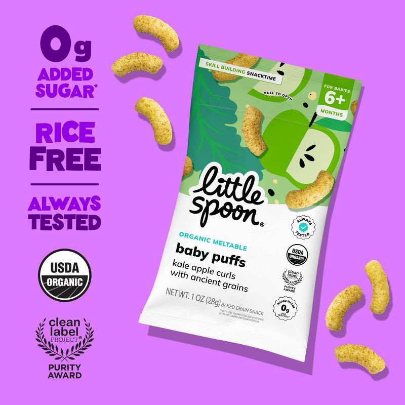 slide 2 of 6, Little Spoon Organic Kale Apple Curl Baby Puffs – 1oz, 1 oz