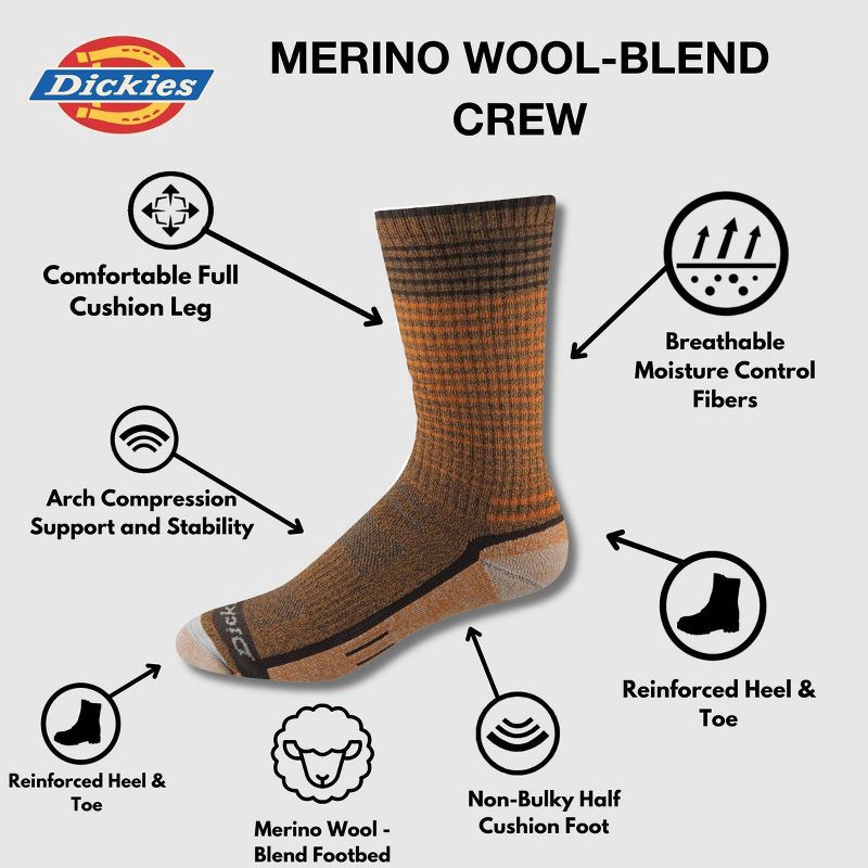 slide 3 of 4, Dickies Men's Striped Wool Blend Socks 2pk - Orange 6-12, 2 ct