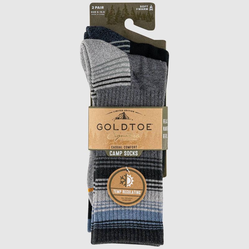 slide 2 of 5, GOLDTOE Signature Collection Men's Striped Camp Hiker Socks - Blue/Gray 6-12.5, 1 ct
