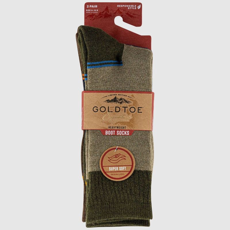 slide 2 of 5, GOLDTOE Signature Collection Men's Brushed Lined Crew Socks - Green/Brown 6-12.5, 1 ct