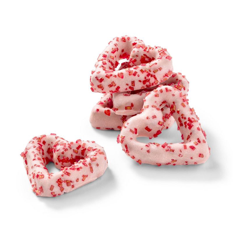 slide 3 of 3, Valentine's Pink Strawberry Heart Shaped Pretzels with Red Sugar Crystals - 6oz - Favorite Day™, 6 oz