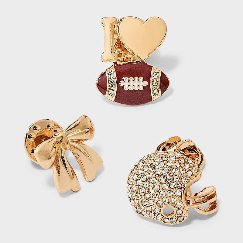 slide 1 of 2, I Love Football Pin Set 3pc - Universal Thread™ Gold/Brown, 3 ct