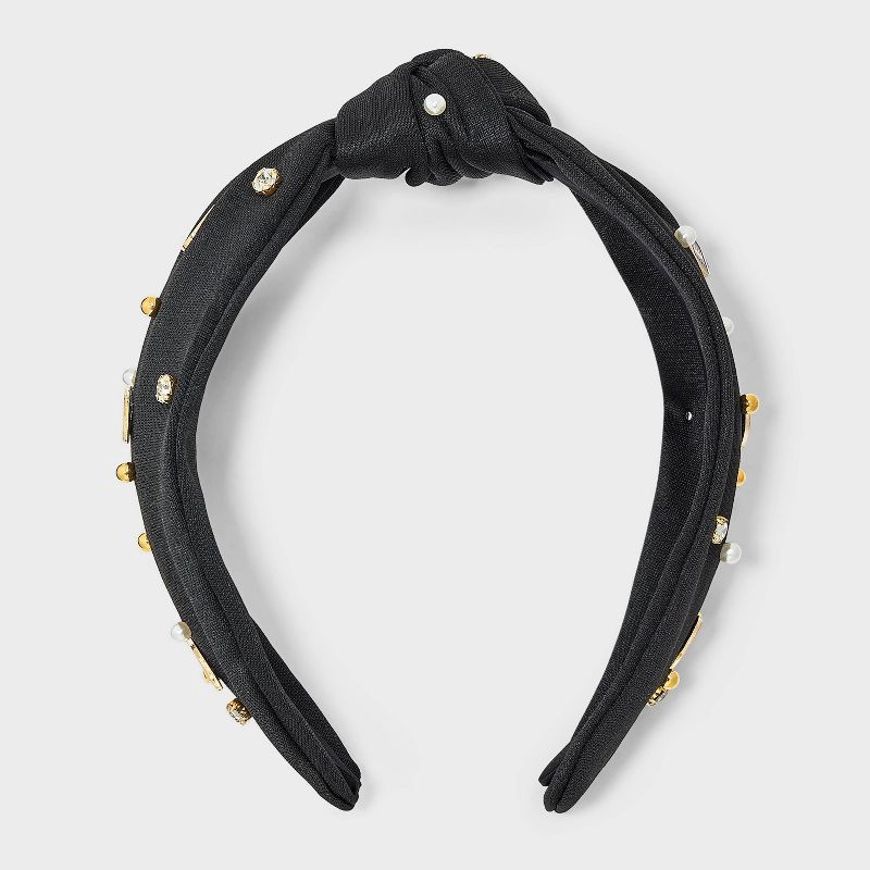 slide 1 of 3, Football Game Day Embellished Top Knot Headband - Universal Thread™ Black, 1 ct