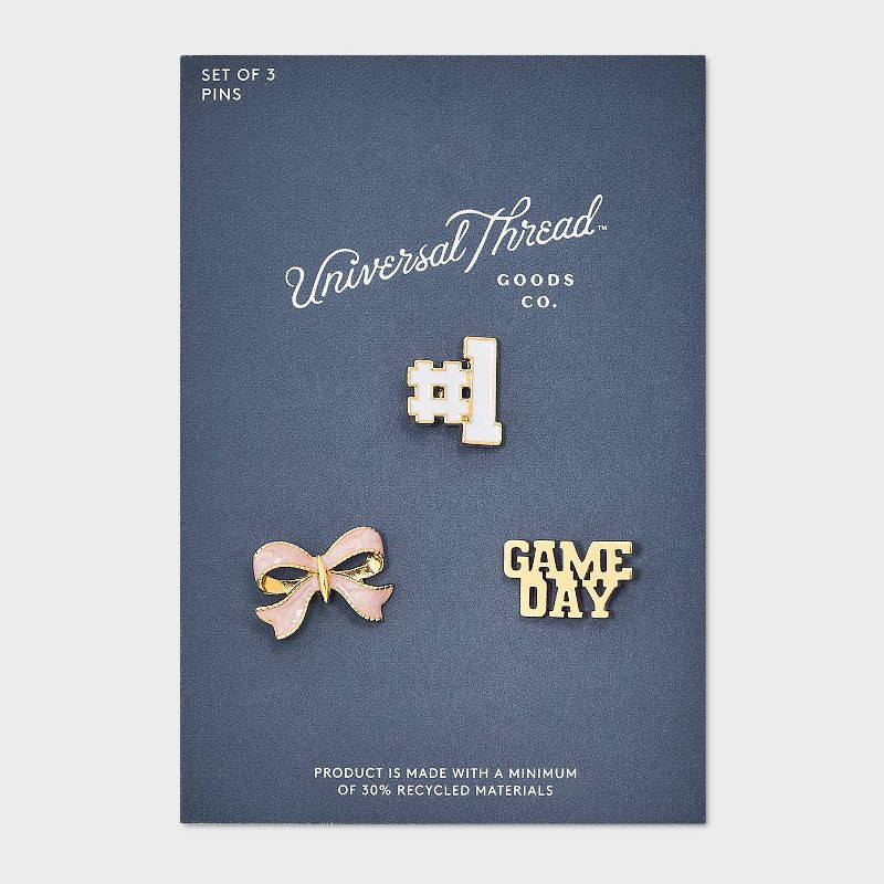 slide 2 of 2, Game Day Bow Pin Set 3pc - Universal Thread™ Gold/Pink/White, 3 ct