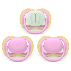 Philips Avent Ultra Air Pacifiers 6-18m - Pink/Butterfly Day+Night - 3pk
