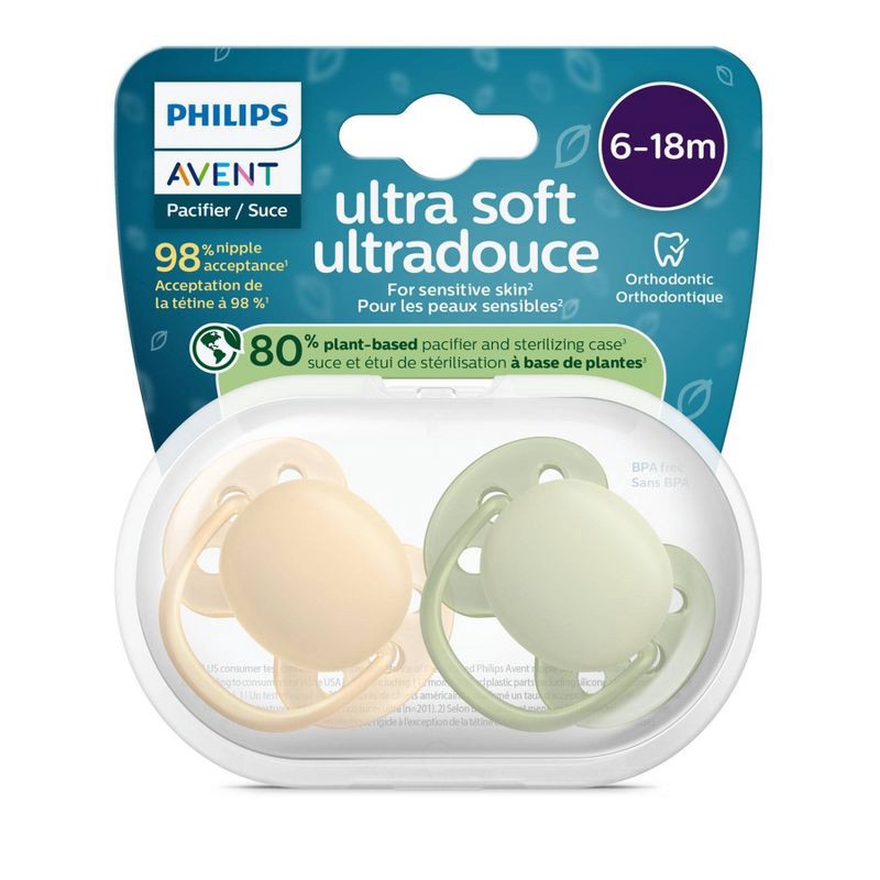 slide 5 of 5, Philips Avent Ultra Soft Pacifiers 6-18m - Beige/Green - 2pk, 2 ct