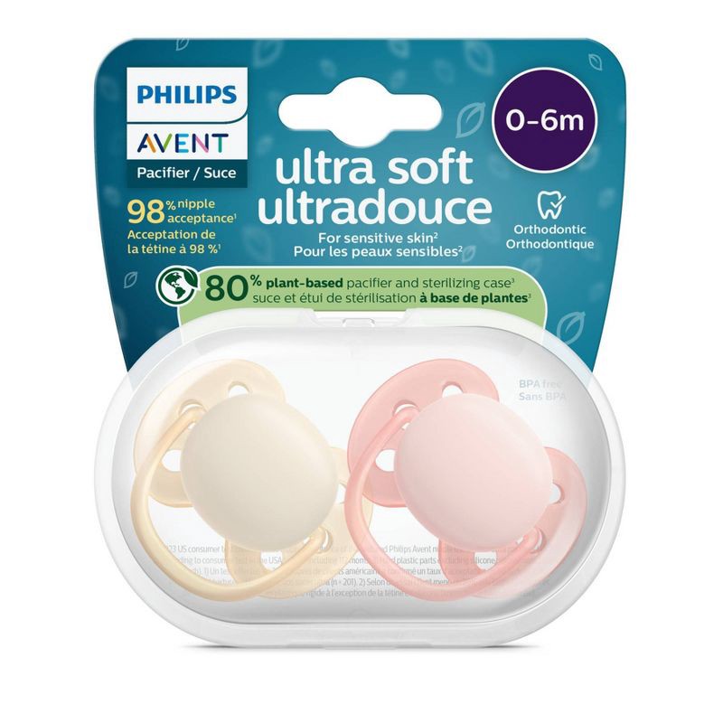 slide 2 of 2, Philips Avent Ultra Soft Pacifiers 0-6m - Sand/Soft Pink - 2pk, 2 ct