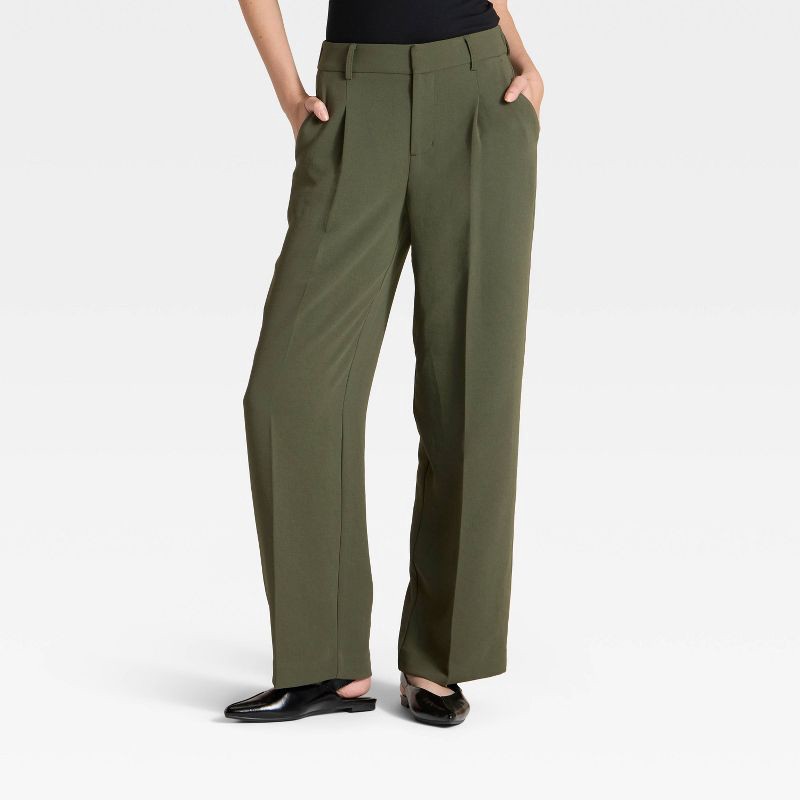 slide 1 of 3, Women's Signature Crepe Essential Trouser - A New Day™ Olive 14, 1 ct