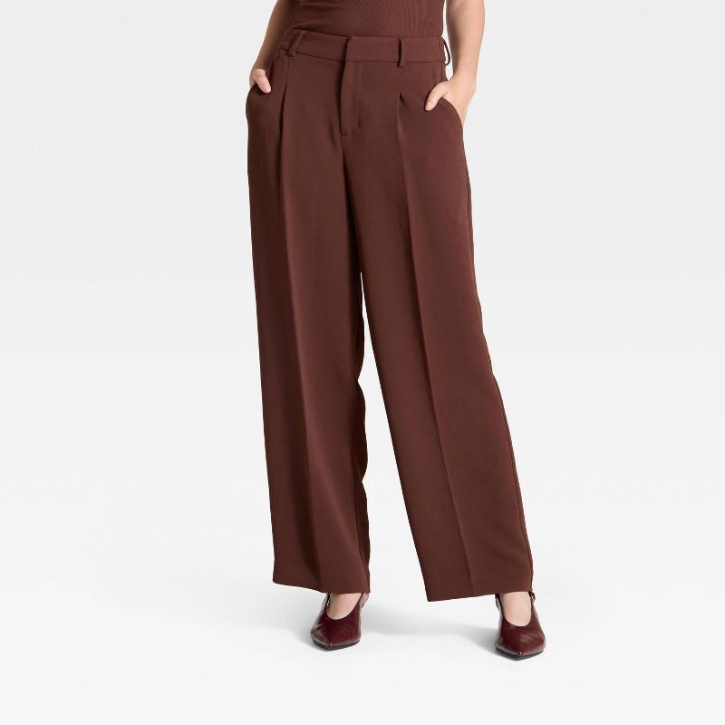 slide 1 of 3, Women's Signature Crepe Essential Trouser - A New Day™ Dark Brown 8, 1 ct