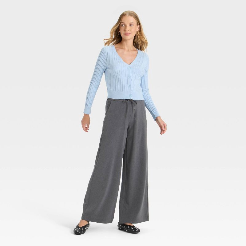 slide 3 of 3, Women's Wide Leg Pull-On Pants - A New Day™ Gray L, 1 ct