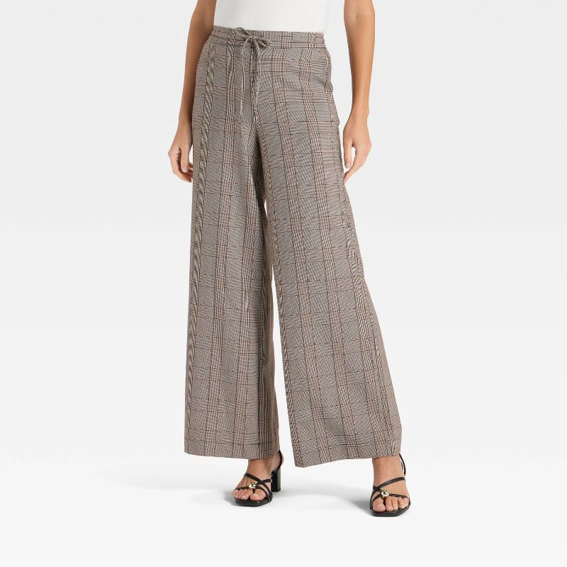 slide 1 of 3, Women's Wide Leg Pull-On Pants - A New Day™ Gray Plaid M, 1 ct