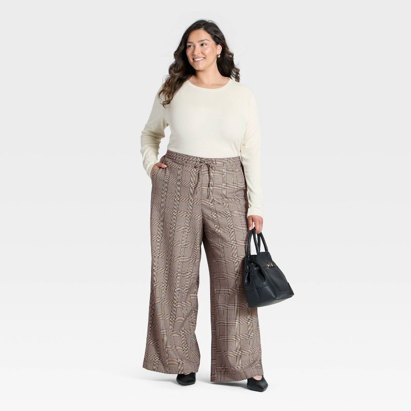 slide 3 of 3, Women's Wide Leg Pull-On Pants - A New Day™ Gray Plaid XXL, 1 ct