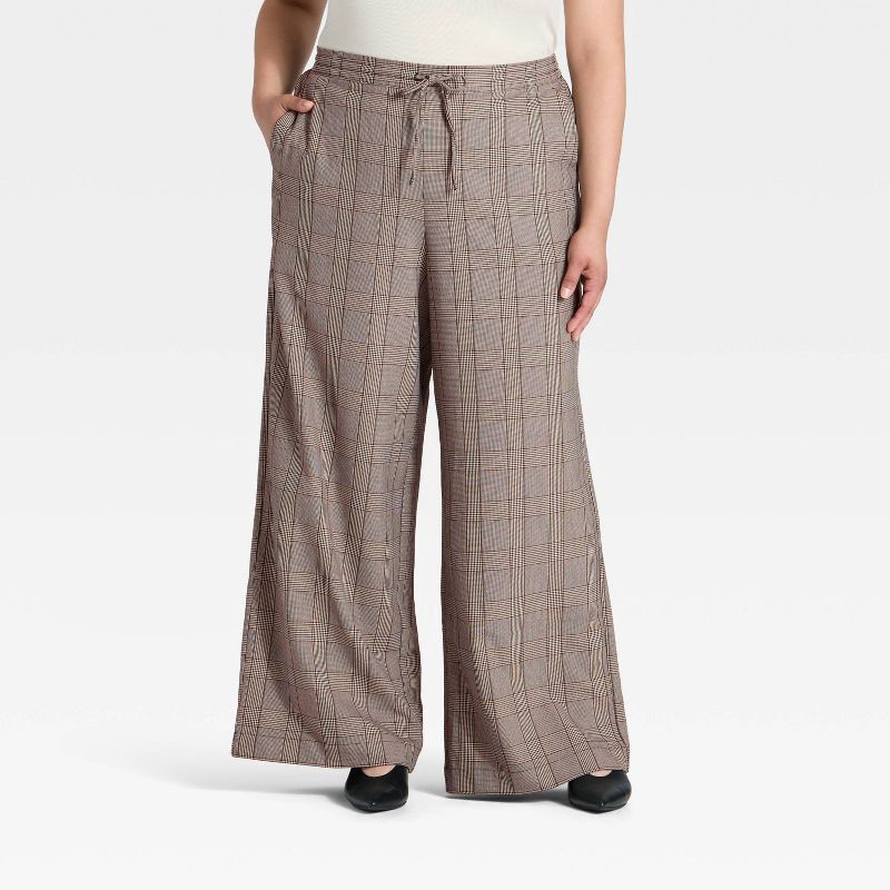 slide 1 of 3, Women's Wide Leg Pull-On Pants - A New Day™ Gray Plaid XXL, 1 ct