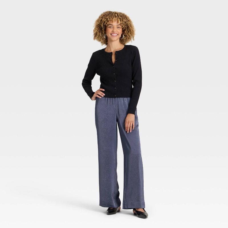 slide 3 of 3, Women's Crinkled Satin Pull-On Pants - A New Day™ Blue XL, 1 ct