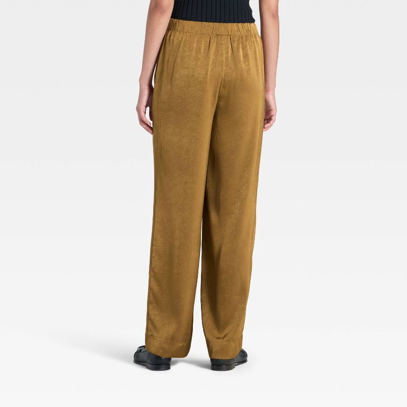 slide 2 of 3, Women's Crinkled Satin Pull-On Pants - A New Day™ Brown M, 1 ct