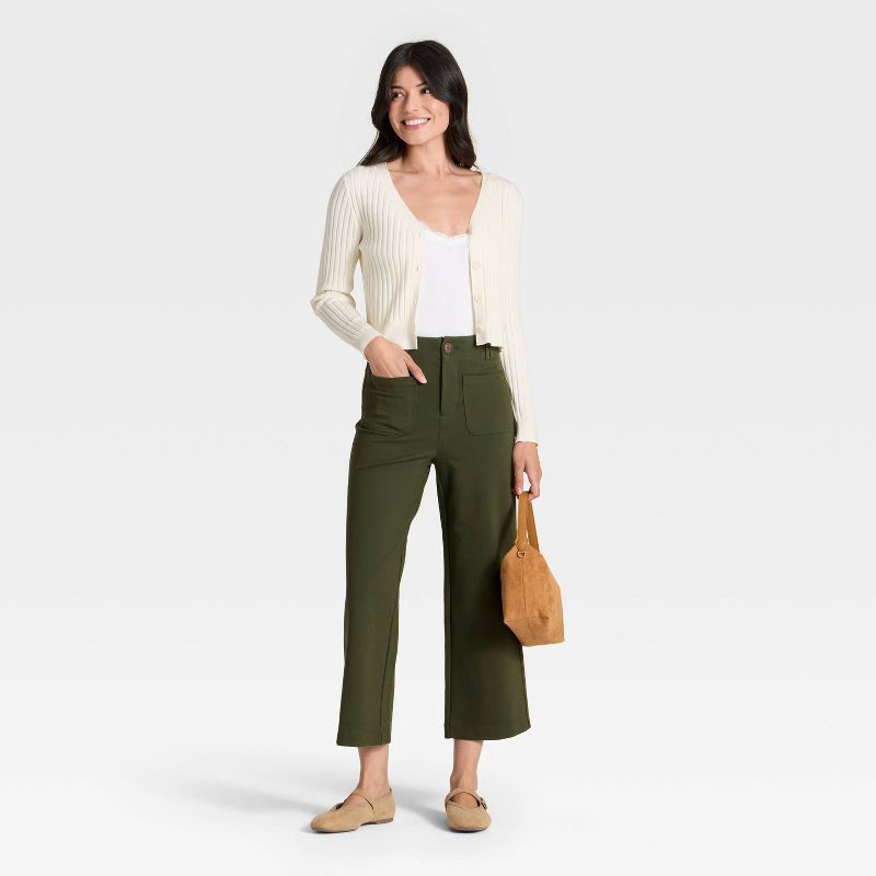 slide 3 of 3, Women's High-Rise Cropped Pants - A New Day™ Olive 6, 1 ct