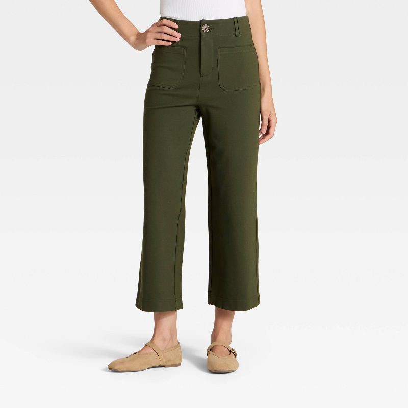 slide 1 of 3, Women's High-Rise Cropped Pants - A New Day™ Olive 14, 1 ct