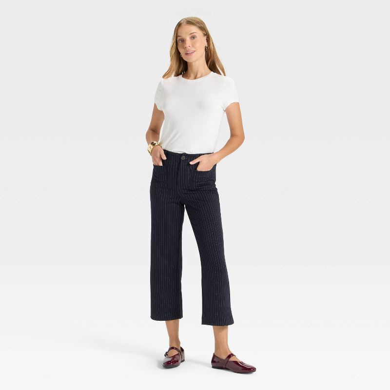 slide 3 of 3, Women's High-Rise Cropped Pants - A New Day™ Navy Striped 8, 1 ct