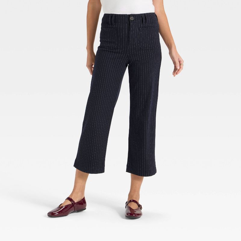 slide 1 of 3, Women's High-Rise Cropped Pants - A New Day™ Navy Striped 10, 1 ct