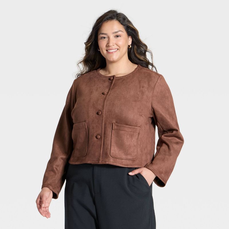 slide 1 of 3, Women's Faux Suede Lady Jacket - A New Day™ Brown XXL, 1 ct
