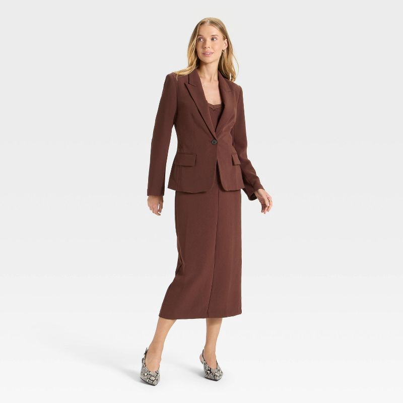 slide 3 of 3, Women's Signature Crepe Fitted Blazer - A New Day™ Brown L, 1 ct