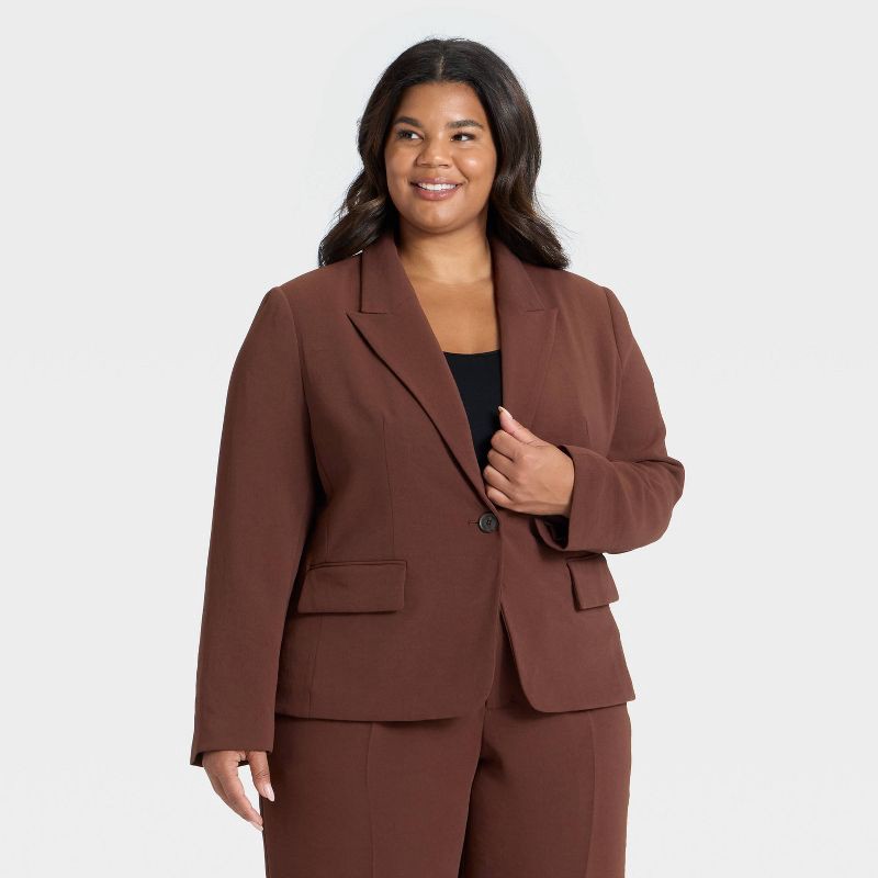 slide 1 of 3, Women's Signature Crepe Fitted Blazer - A New Day™ Brown XXL, 1 ct