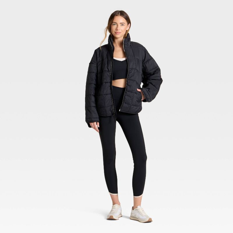slide 3 of 3, Women's Oversized Quilted Puffer Jacket - JoyLab™ Black M, 1 ct