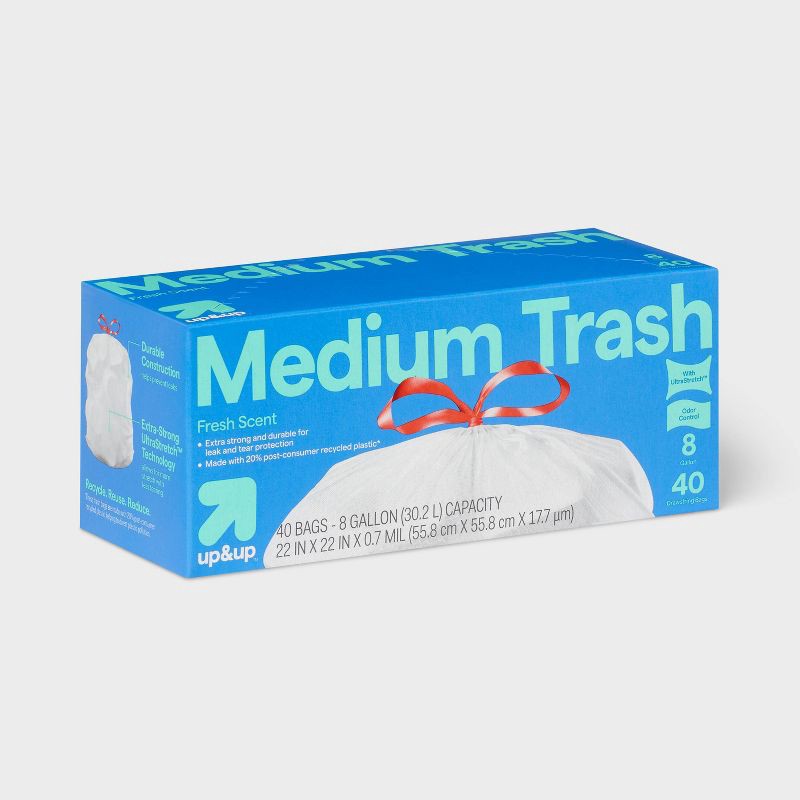 slide 3 of 3, UltraStretch Drawstring Medium Trash Bags - Fresh Scent - 8 Gallon - 40ct - up&up™, 8 gal, 40 ct