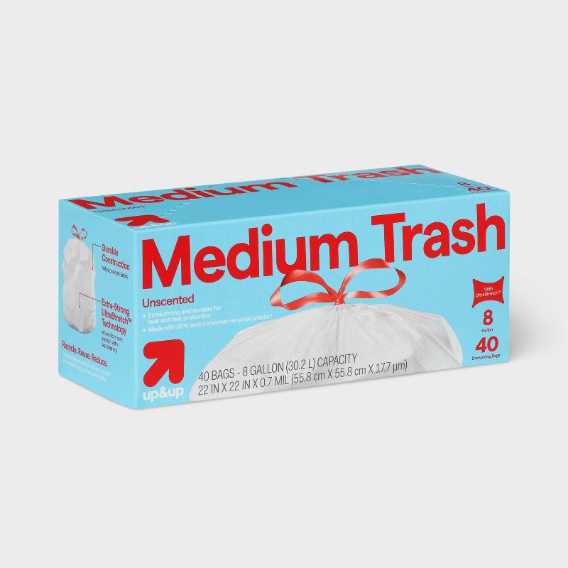 slide 3 of 3, UltraStretch Drawstring Medium Trash Bags - Unscented - 8 Gallon - 40ct - up&up™, 8 gal, 40 ct