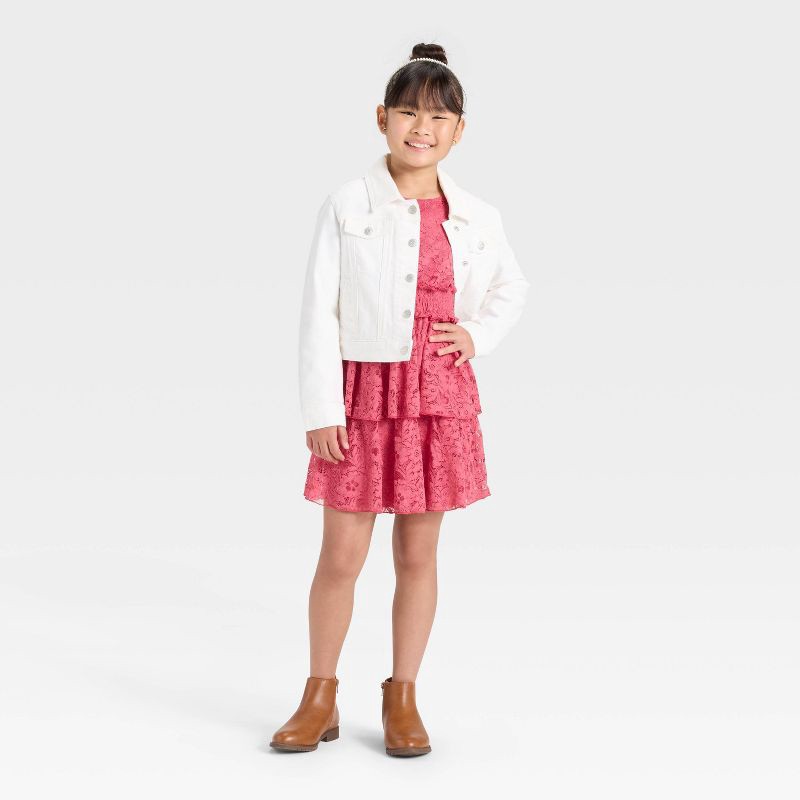 slide 3 of 3, Girls' Zenzi Tiered Lace A-Line Dress - Rose Pink S, 1 ct