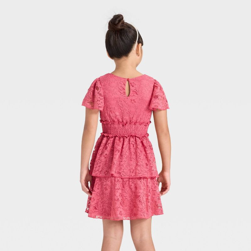 slide 2 of 3, Girls' Zenzi Tiered Lace A-Line Dress - Rose Pink M, 1 ct