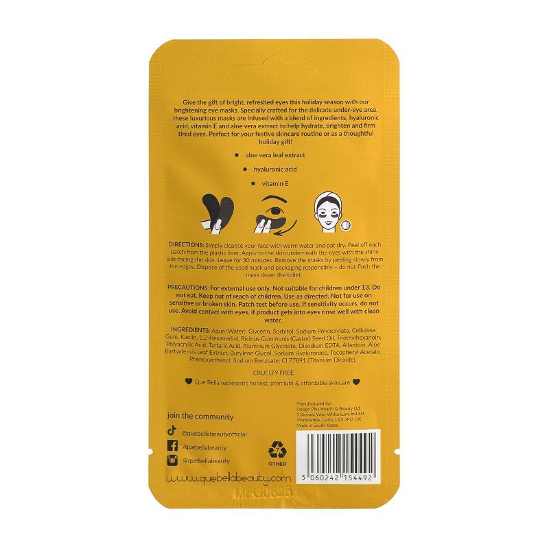 slide 3 of 5, Que Bella Brightening Eye Masks - 2pk, 2 ct