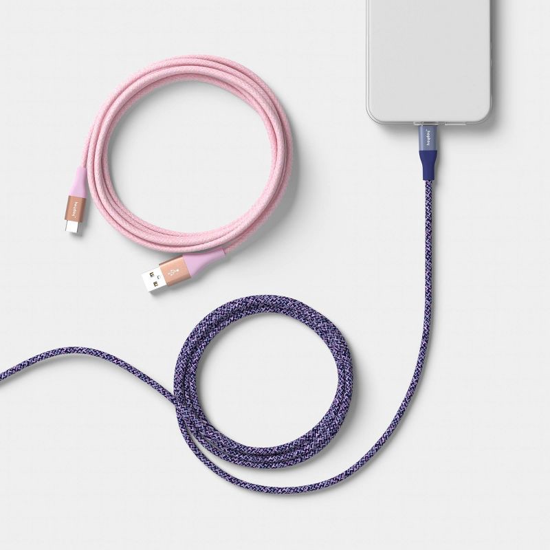 slide 2 of 3, 6ft USB-A to USB-C Braided Cable 2pk - heyday™ Future Dusk Bright Lilac, 6 ft, 2 ct