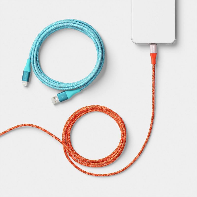 slide 2 of 3, 10ft USB-A to Lightning Braided Cable - 2pk - heyday™ Turquoise Poppy, 10 ft, 2 ct