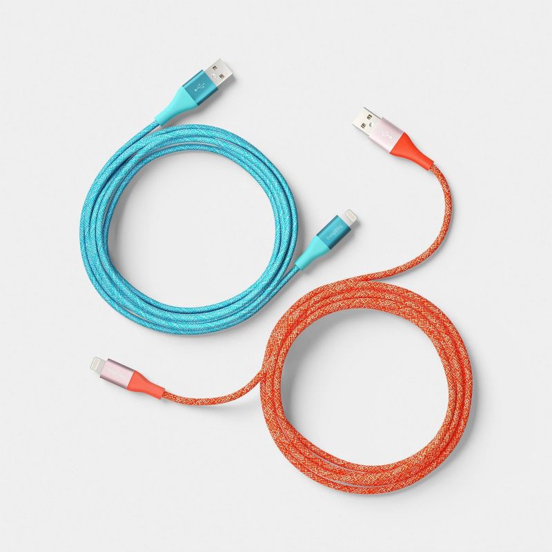 slide 3 of 3, 10ft USB-A to Lightning Braided Cable - 2pk - heyday™ Turquoise Poppy, 10 ft, 2 ct