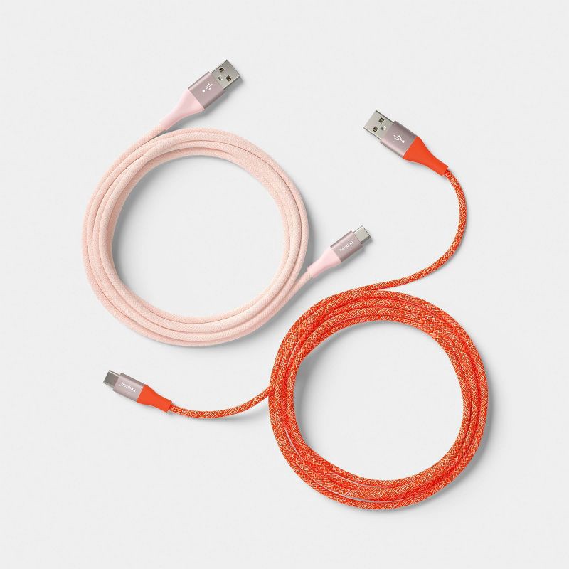 slide 3 of 3, 4ft USB-A to USB-C Braided Cable 2pk - heyday™ Cosmetic Pink Poppy, 2 ct; 4 ft