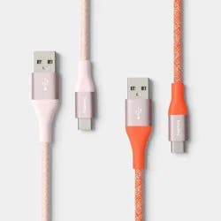 4ft USB-A to USB-C Braided Cable 2pk - heyday™ Cosmetic Pink Poppy