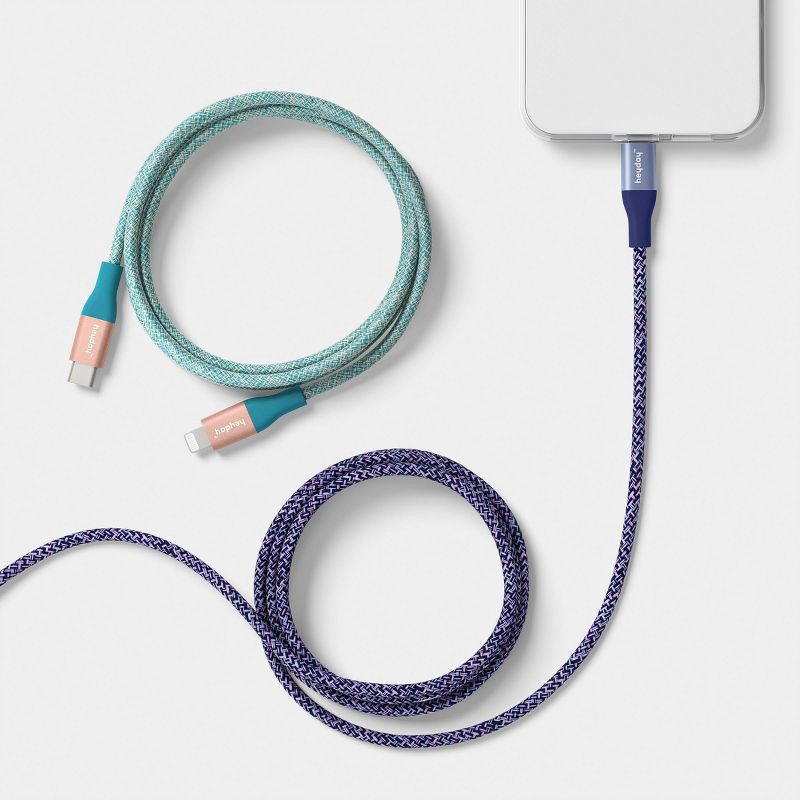 slide 2 of 3, 4ft USB-C to Lightning Braided Cable 2pk - heyday™ Future Dusk Deep Sage, 2 ct; 4 ft