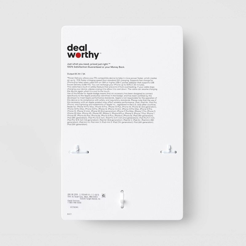 slide 3 of 3, 10ft USB-C to Lightning Cable - dealworthy™ White, 10 ft