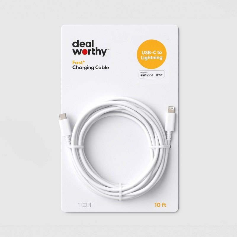 slide 1 of 3, 10ft USB-C to Lightning Cable - dealworthy™ White, 10 ft