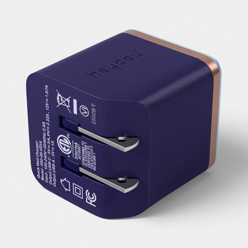 slide 3 of 3, Wall Charger 2 Port USB-A + USB-C 25W - heyday™ Fluted Future Dusk Blue, 1 ct