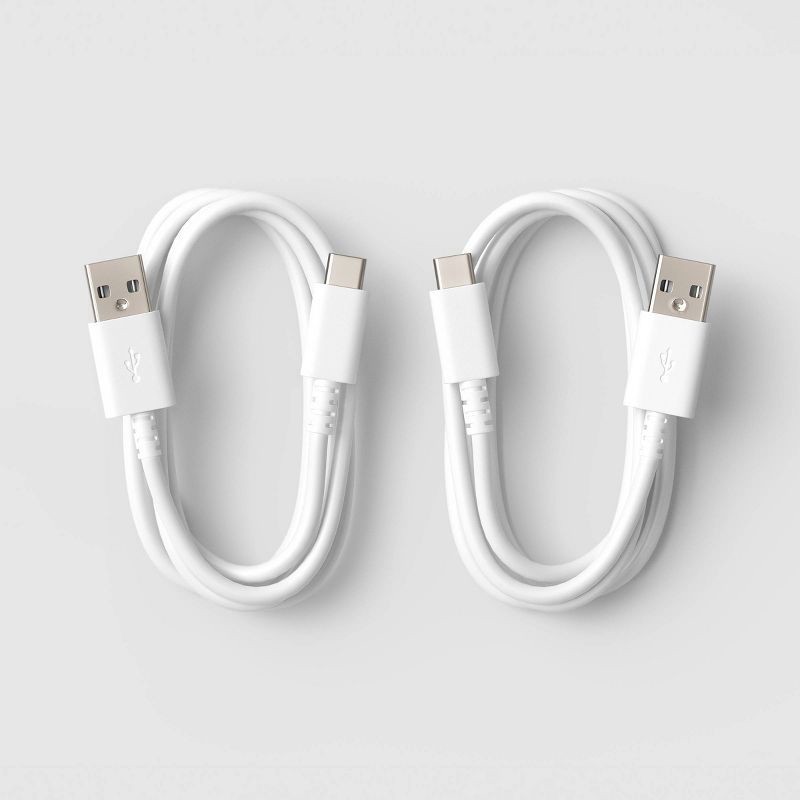 slide 2 of 3, 3ft USB-A to USB-C 2pk Cable - dealworthy™ - White, 3 ft, 2 ct