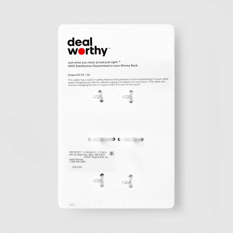 slide 3 of 3, 3ft USB-A to USB-C 2pk Cable - dealworthy™ - White, 3 ft, 2 ct