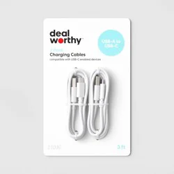 3ft USB-A to USB-C 2pk Cable - dealworthy™ - White