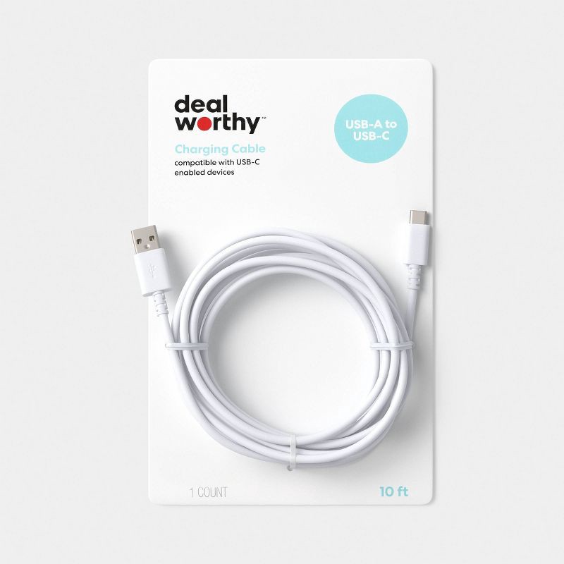 slide 1 of 3, 10ft USB-A to USB-C Cable - dealworthy™ White, 10 ft
