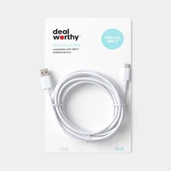 10ft USB-A to USB-C Cable - dealworthy™ White