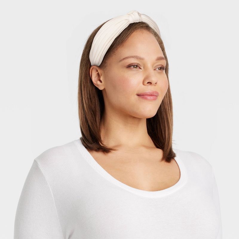 slide 2 of 3, Satin Top Knot Headband - A New Day™ Cream, 1 ct