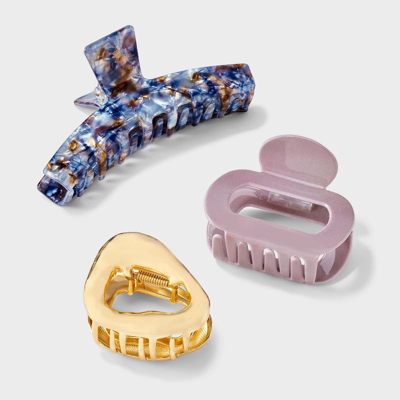 slide 2 of 3, Assorted Marble and Cut Out Hair Claw Clip Set 3pc - A New Day™ Multicolor, 3 ct