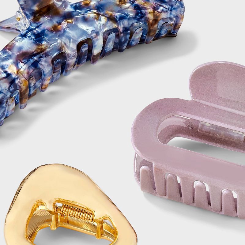 slide 3 of 3, Assorted Marble and Cut Out Hair Claw Clip Set 3pc - A New Day™ Multicolor, 3 ct